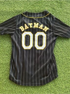 Batman Pinstripe Baseball Jersey Black Yellow DC Comics